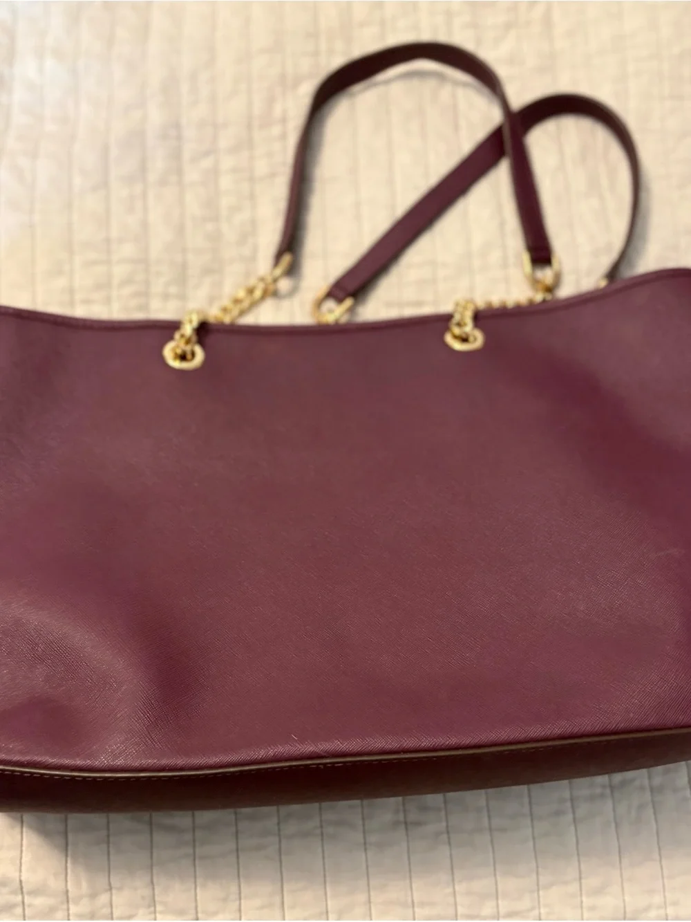 Michael Kors Deep Plum Leather Chain-Accent Tote